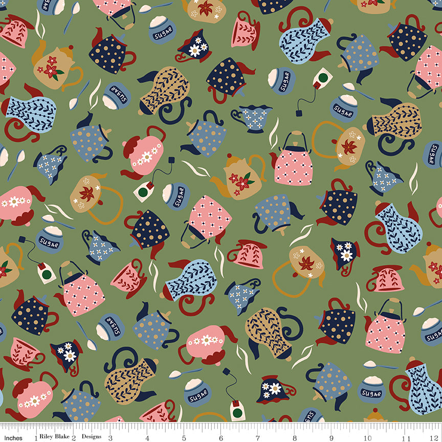 1/2 yard Riley Blake - A Spoonful of Sugar - Tea and Sugar - Green