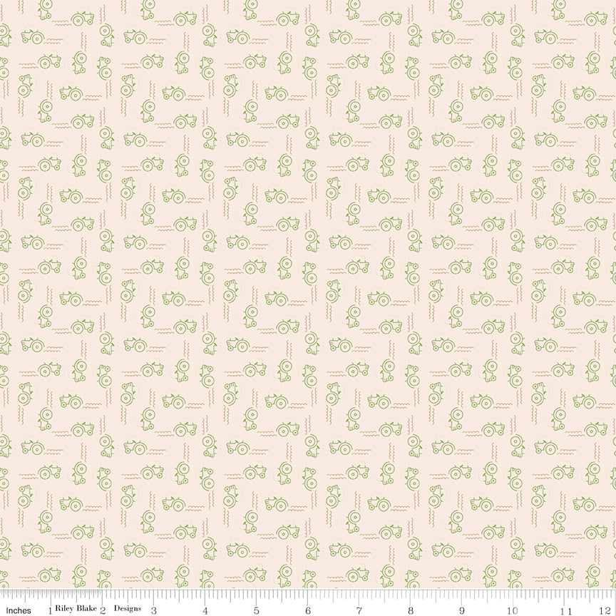 1/2 yard Riley Blake - Farmer's Daughter by Lori Holt - Tractors Background - Thyme