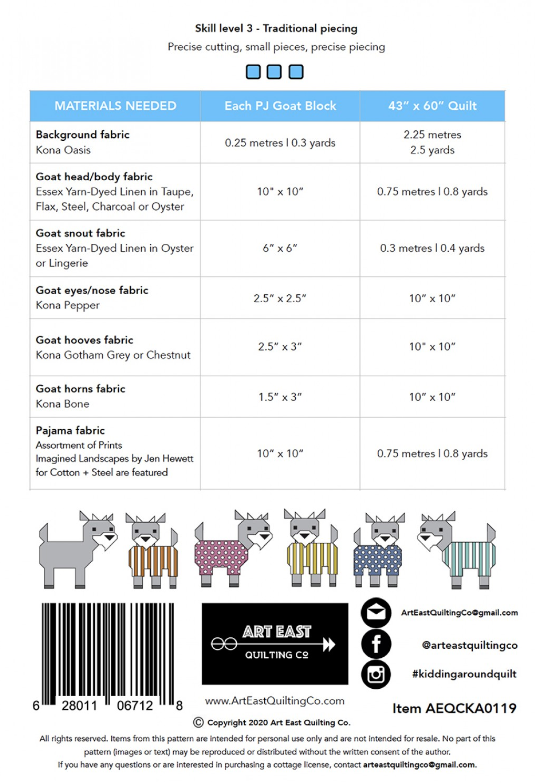 Kidding Around Goats in Pajamas Quilt Pattern by Art East Quilting Co