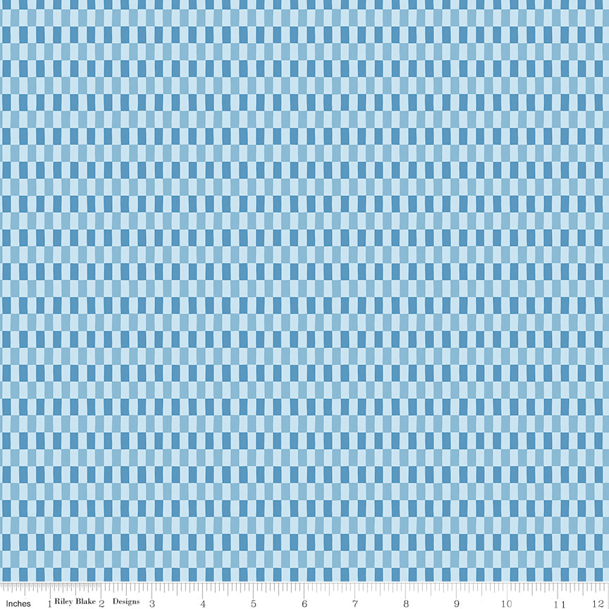 1/2 yard Riley Blake - Blue Blooms and Threads - Checks Blue