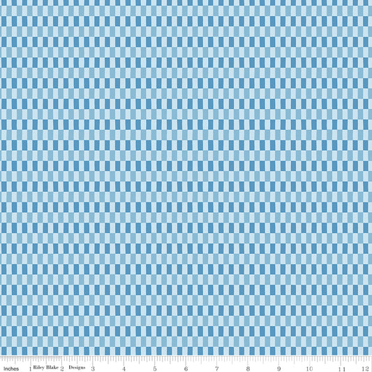 1/2 yard Riley Blake - Blue Blooms and Threads - Checks Blue