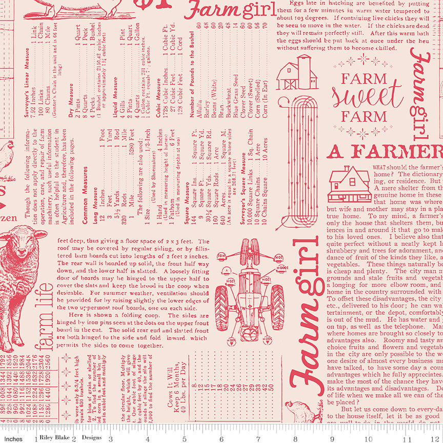 1/2 yard Riley Blake - Farmer's Daughter by Lori Holt - Farm Life Background - Tea Rose